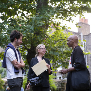 Students talking with a parent outside Morley College London